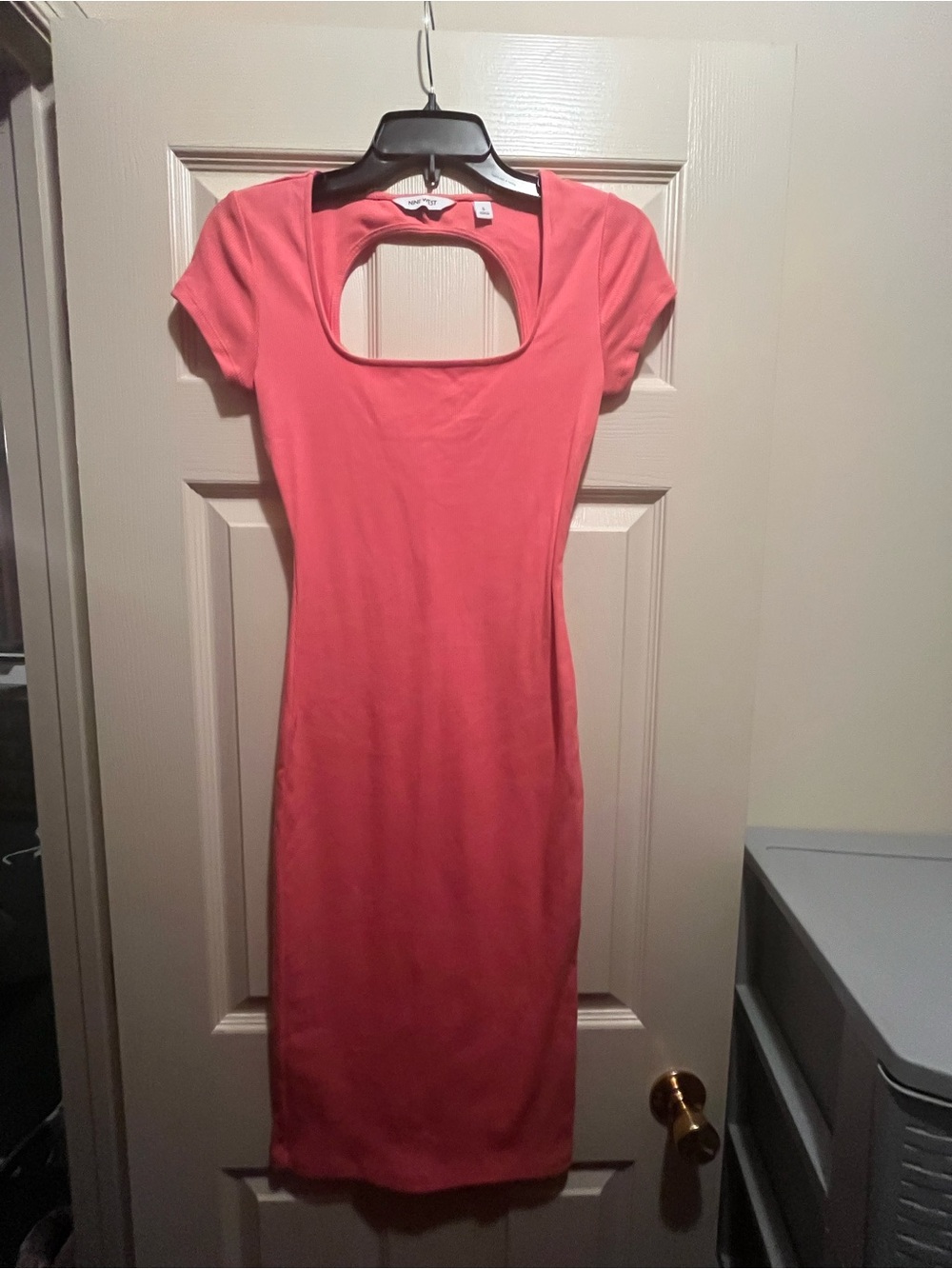 Nine West Pink Solid Knit Polyester Stretch Bodycon Scoop Neck Cap Sleeve Midi S